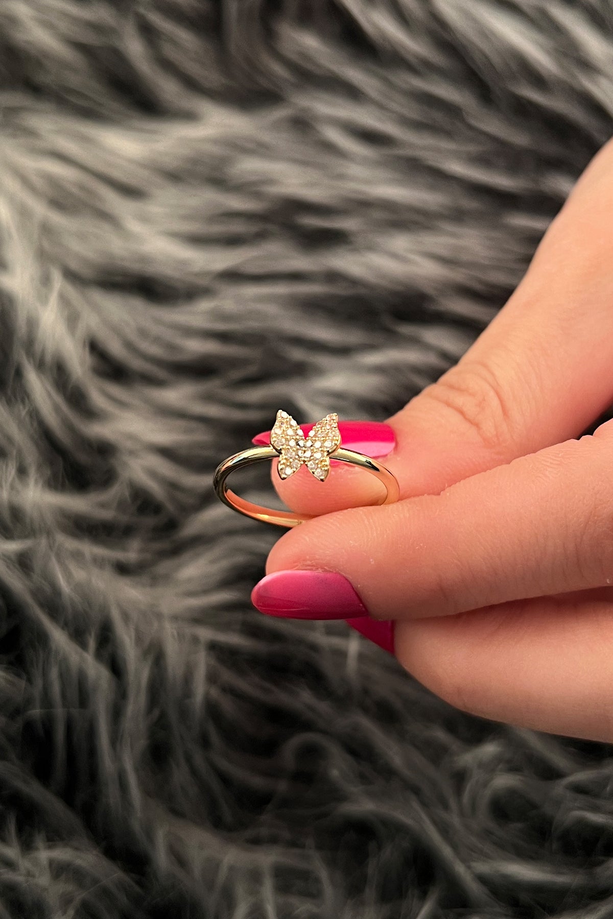 14K Gold Stone Butterfly Ring