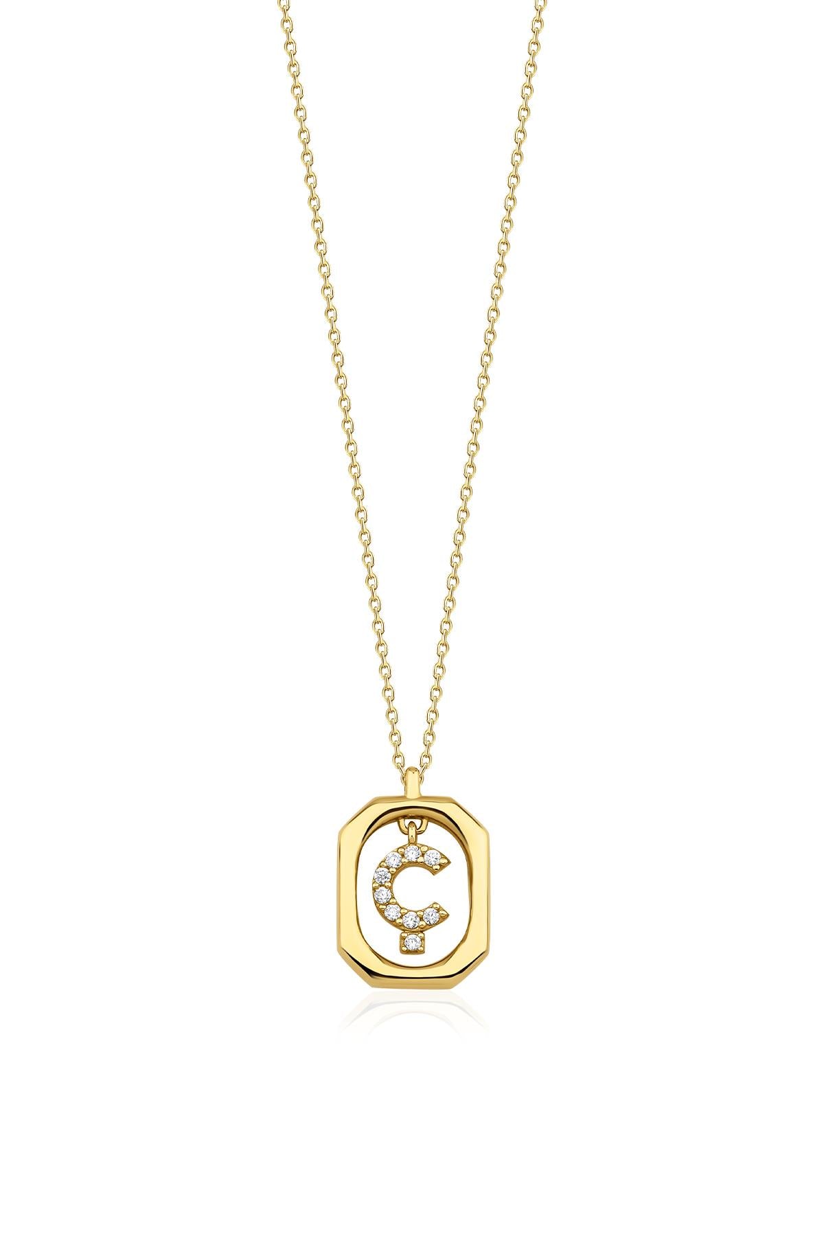 14K Gold Stone Ç Initial Necklace