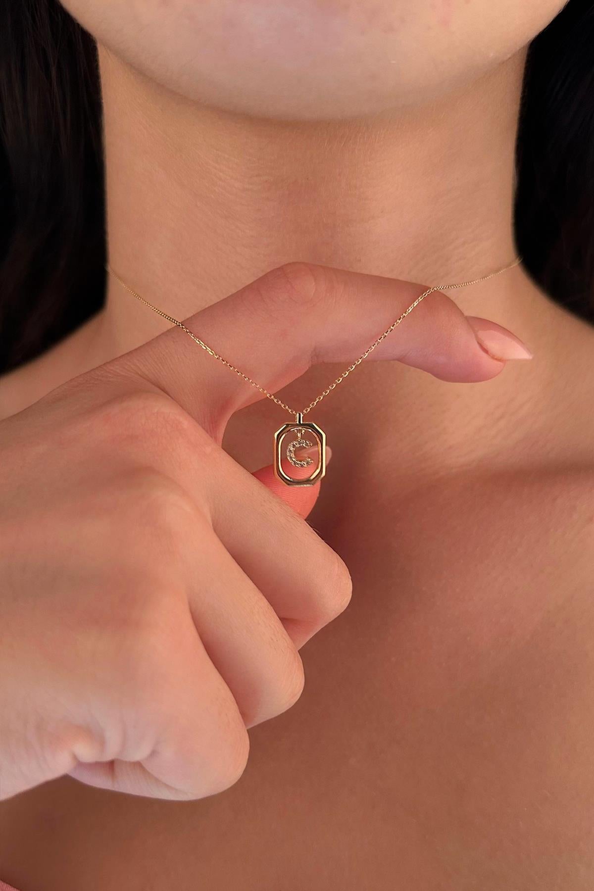 14K Gold Stone C Initial Necklace