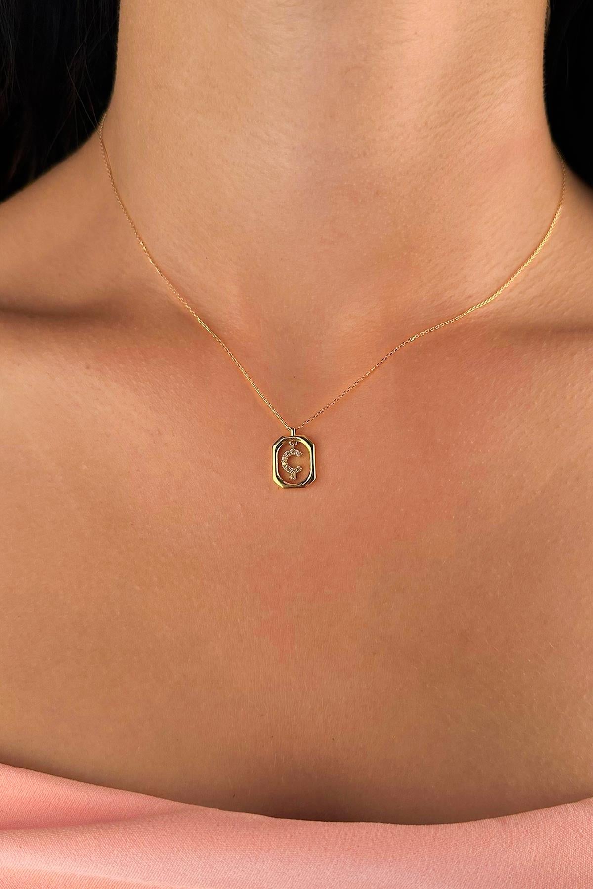 14K Gold Stone Ç Initial Necklace