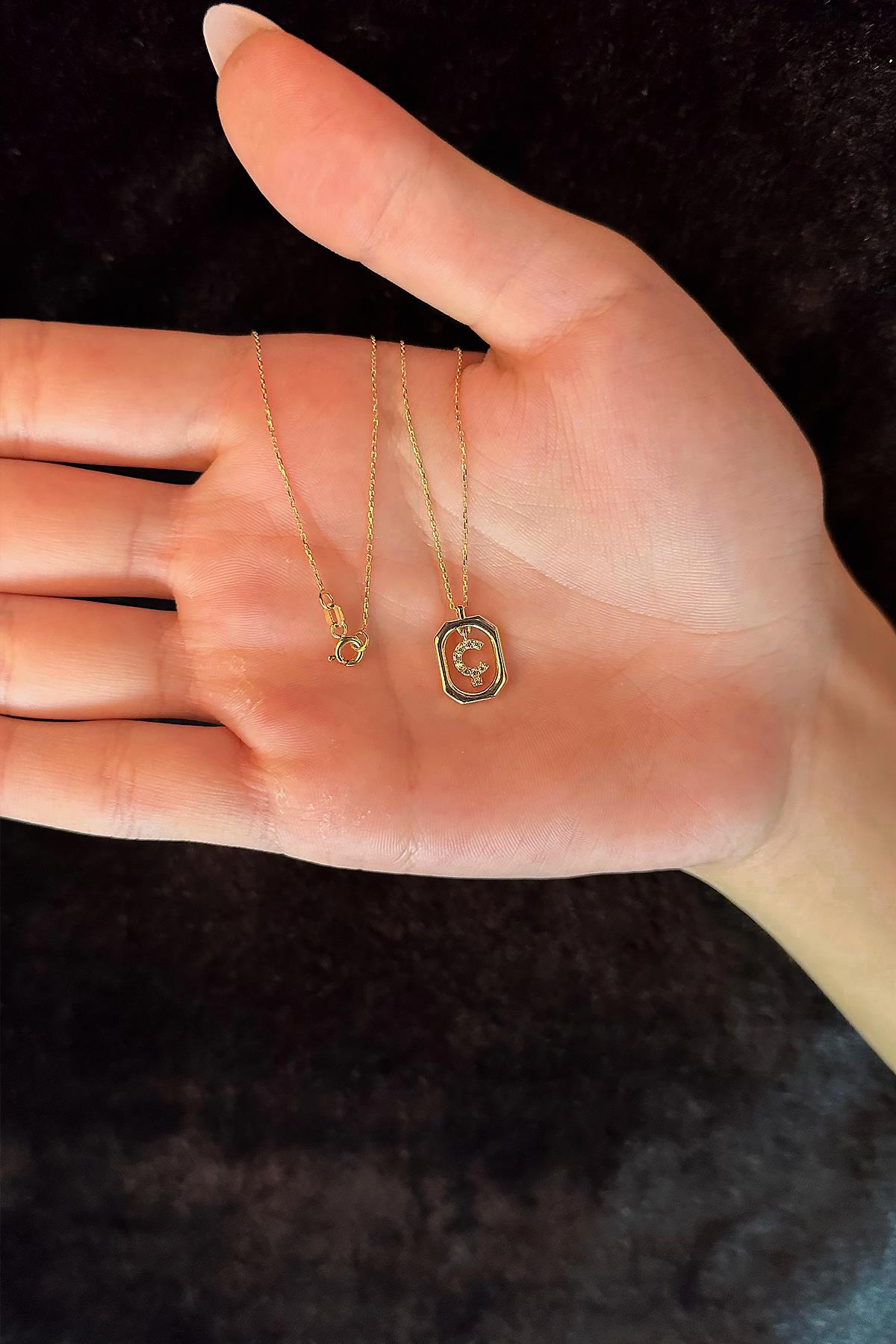 14K Gold Stone Ç Initial Necklace