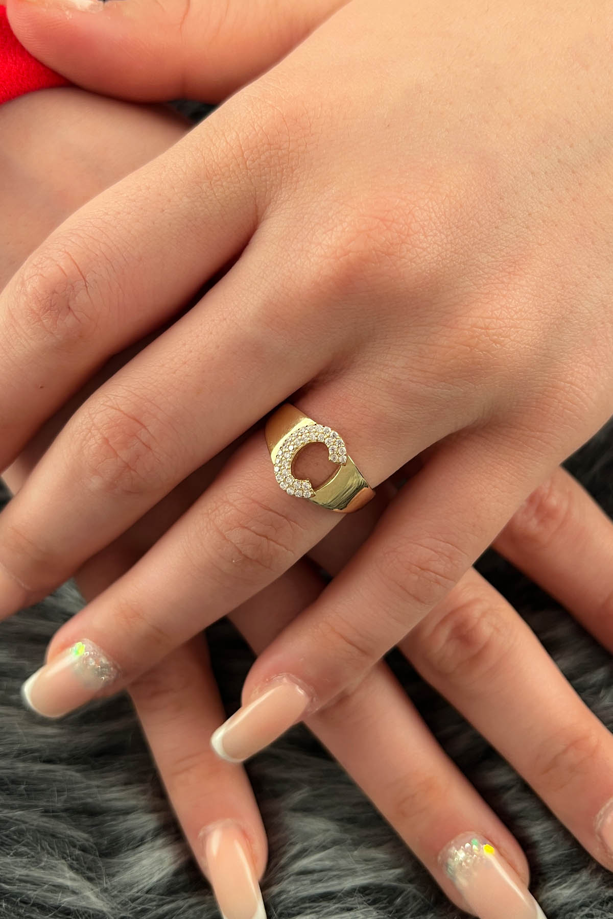 14K Gold Stone C Initial Ring