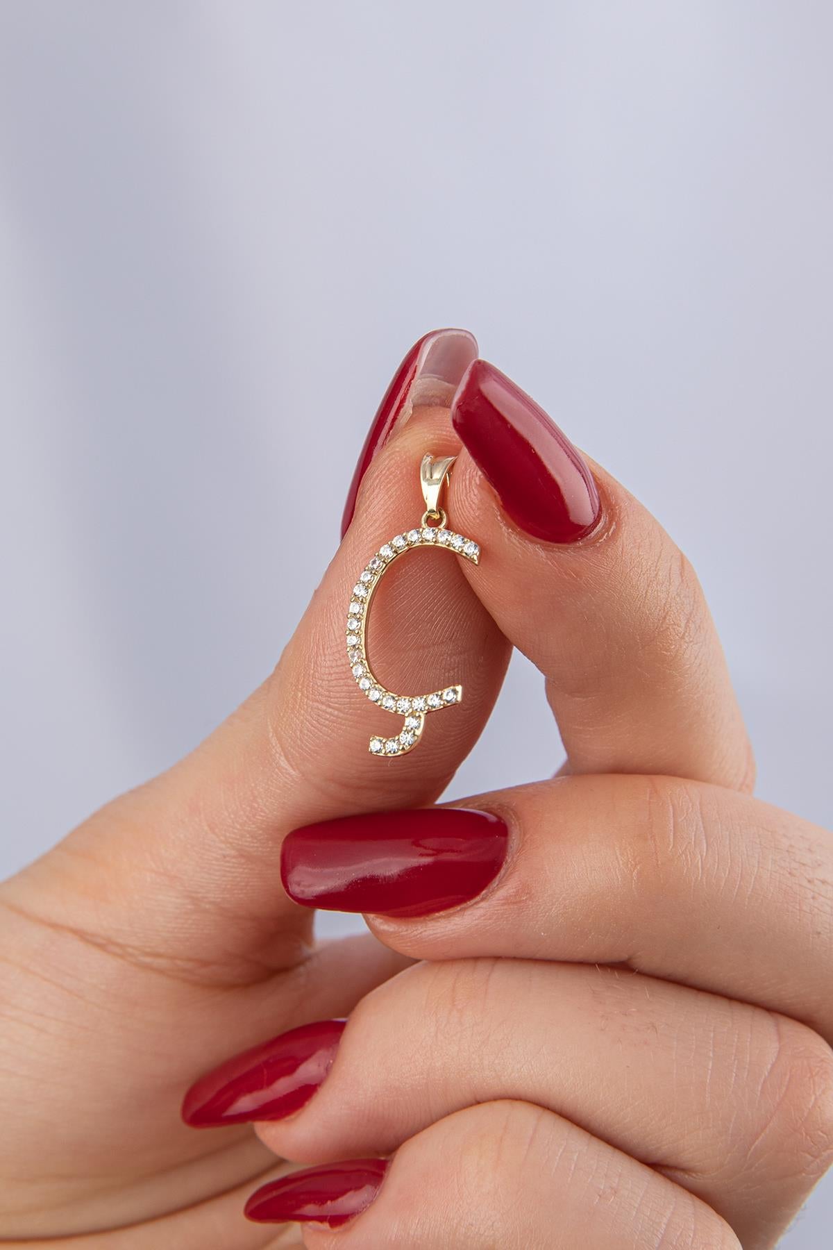 14K Gold Stone Ç Letter Charm