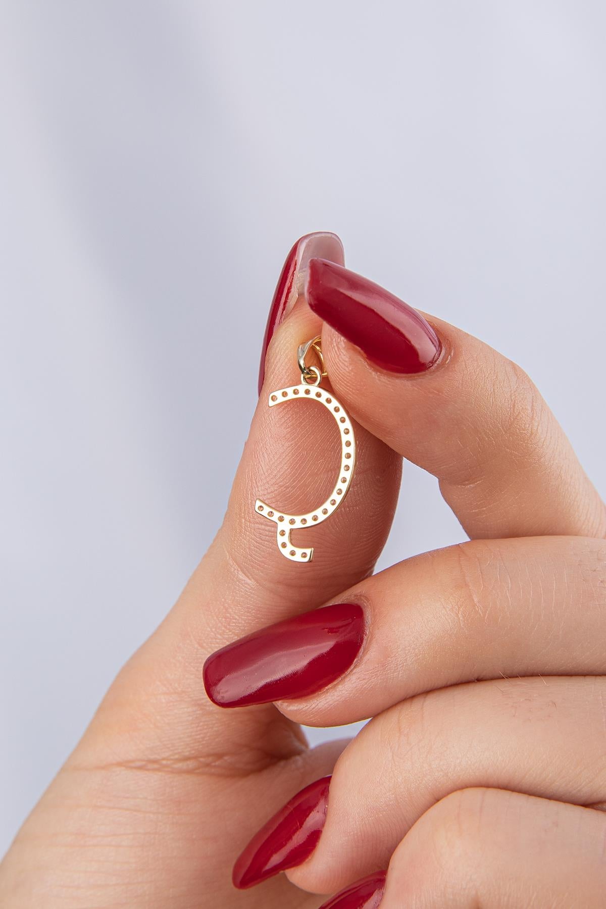 14K Gold Stone Ç Letter Charm