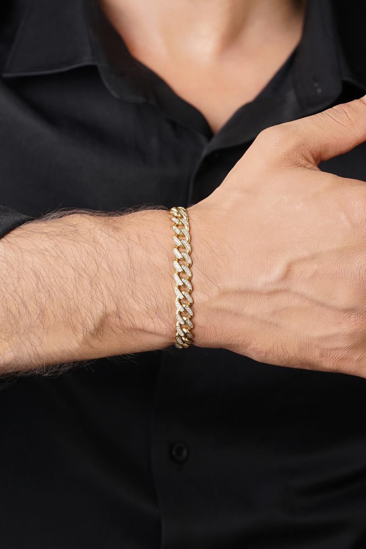 14K Solid Gold Stone Curb Cuban Bracelet