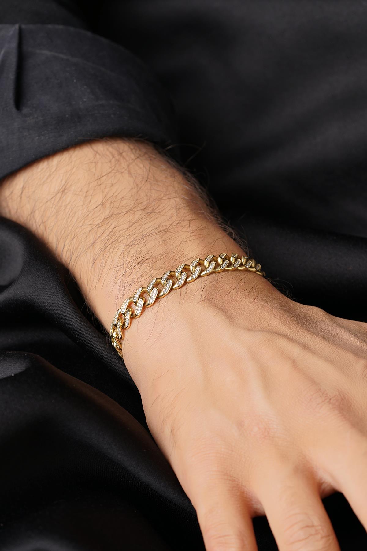 14K Solid Gold Stone Curb Cuban Bracelet