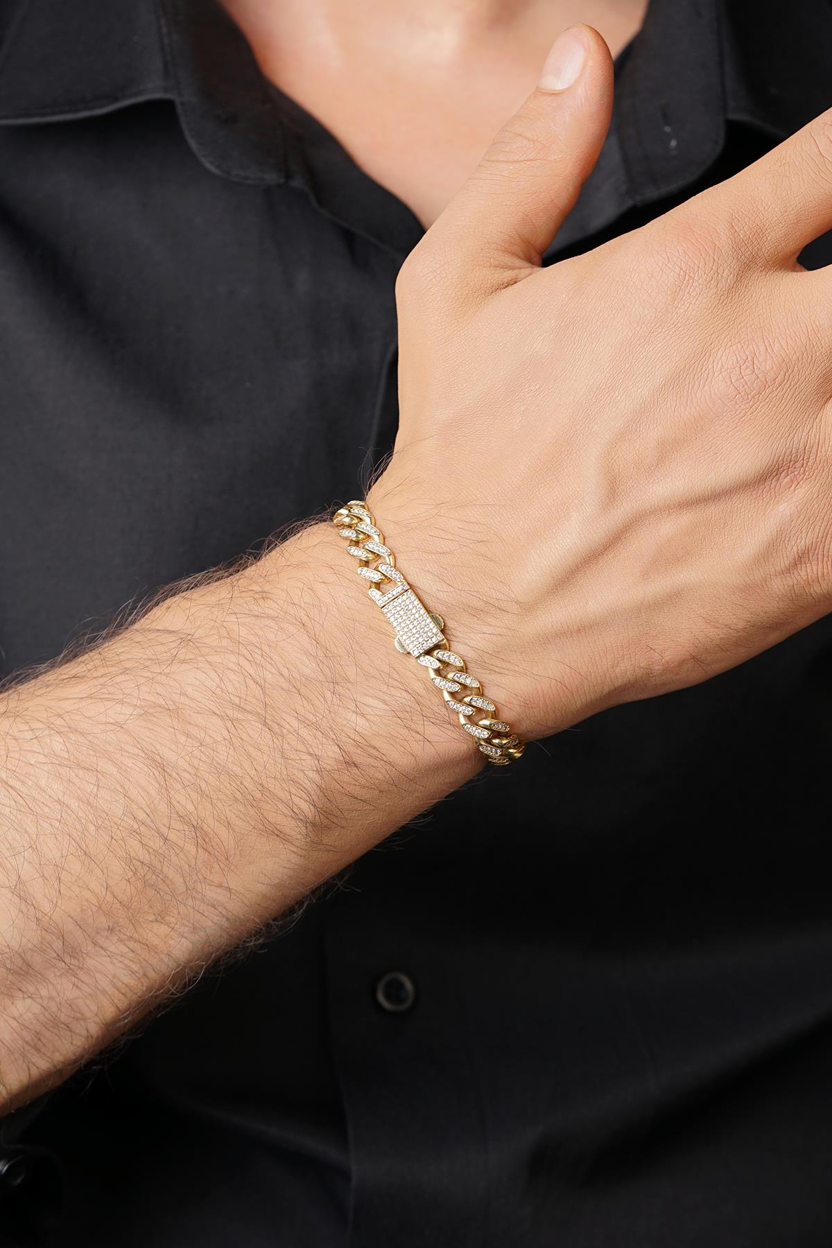 14K Solid Gold Stone Curb Cuban Bracelet