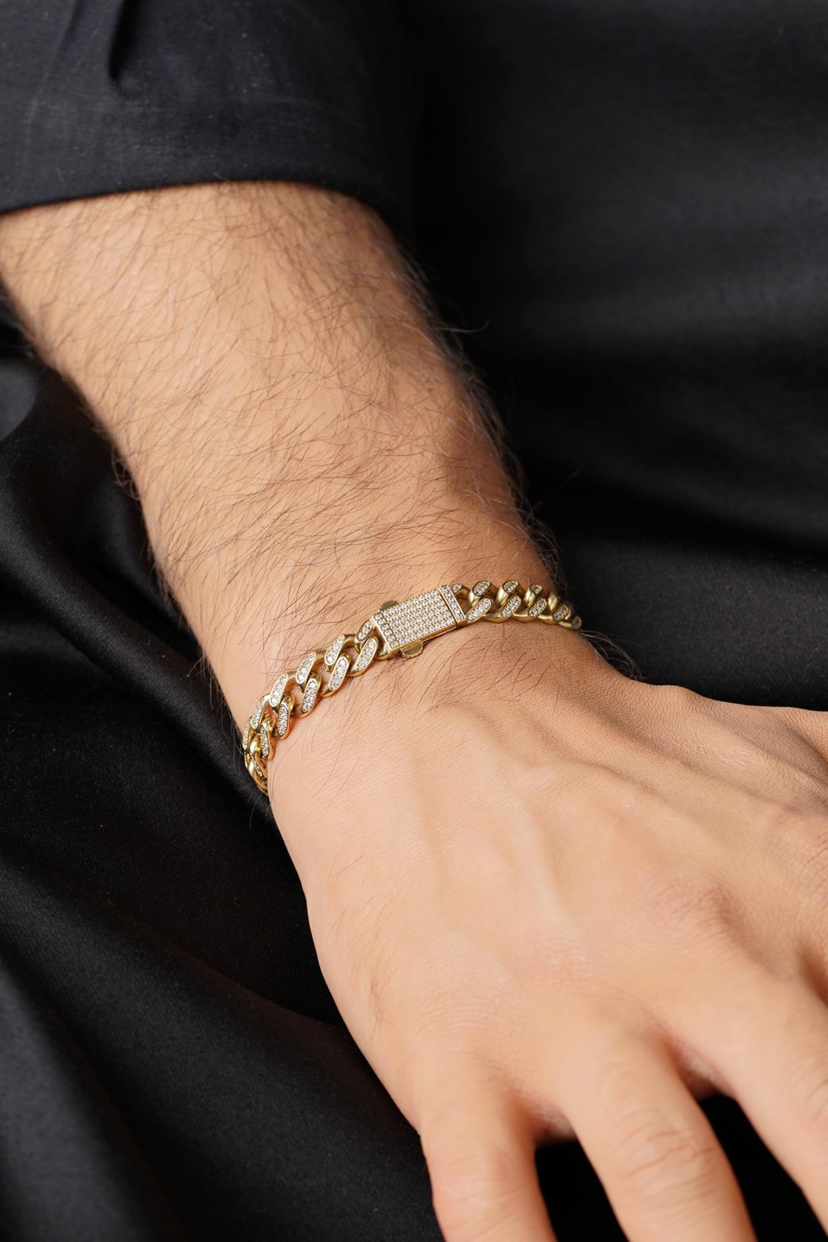 14K Solid Gold Stone Curb Cuban Bracelet