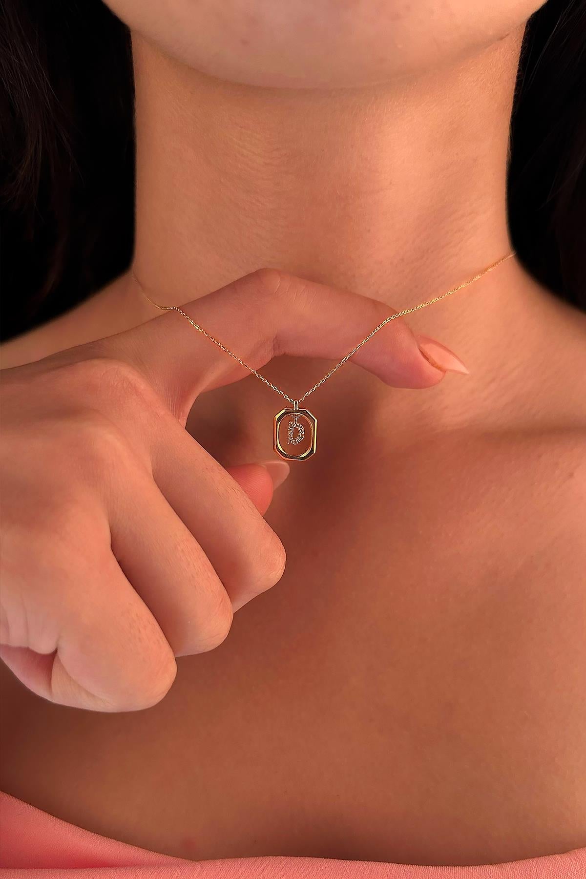 14K Gold Stone D Initial Necklace