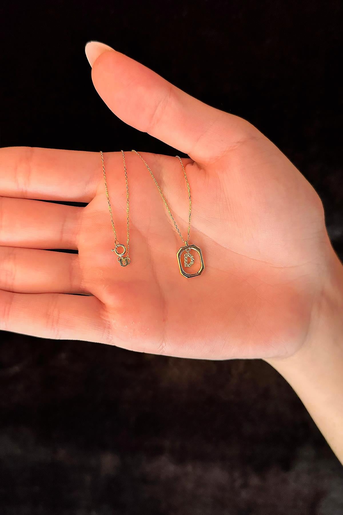 14K Gold Stone D Initial Necklace