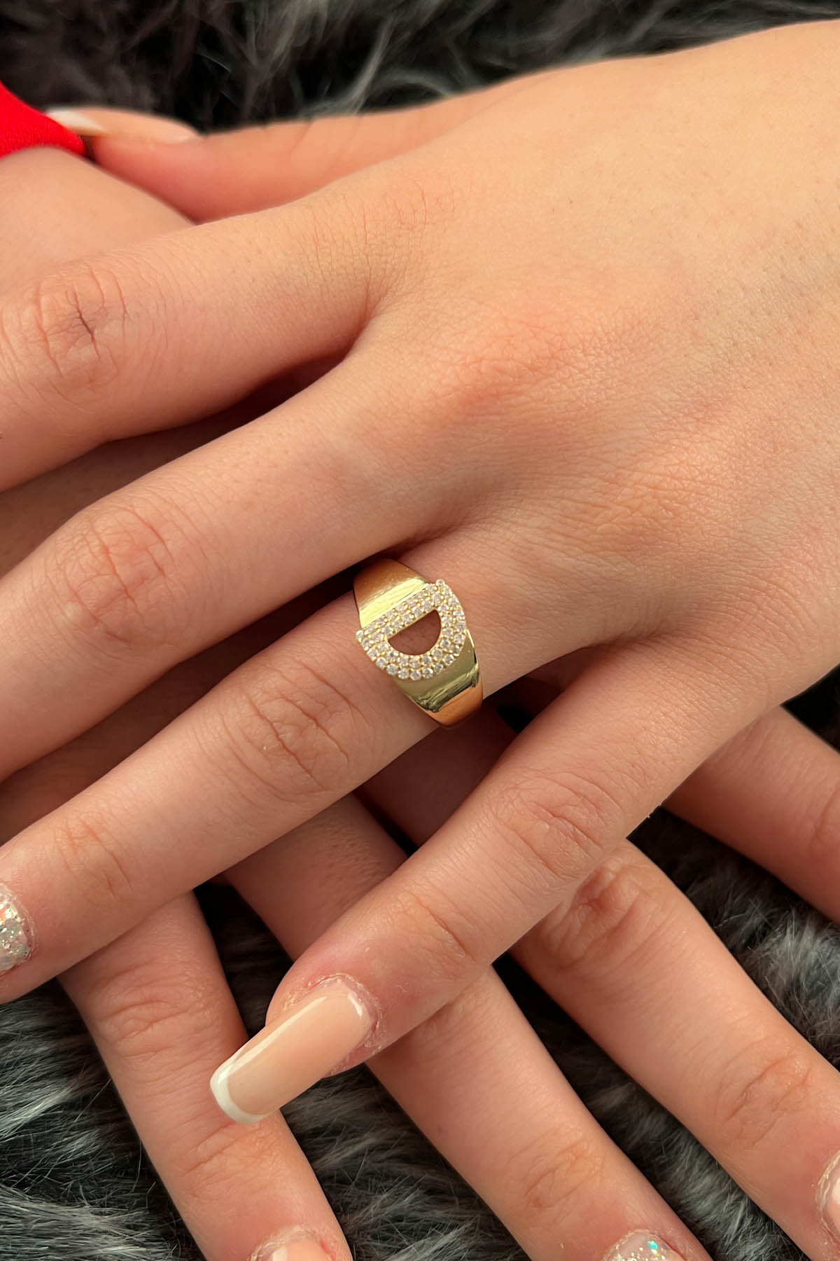 14K Gold Stone D Initial Ring