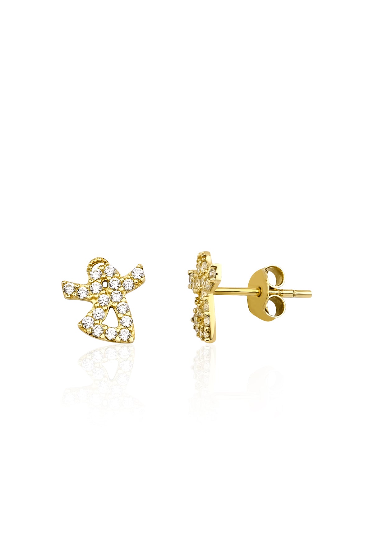 14K Gold Stone Dragonfly Shape Stud Earrings