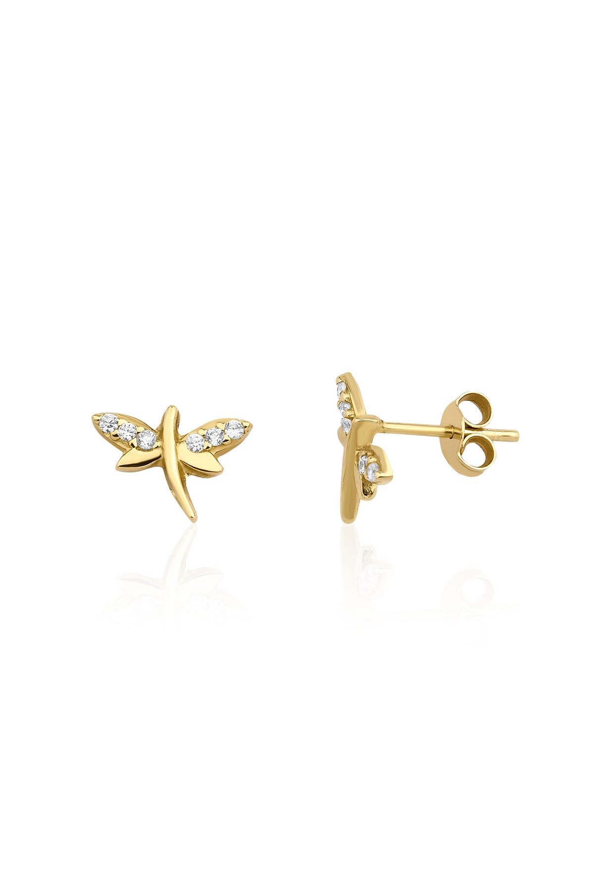 14K Gold Stone Dragonfly Shape Stud Earrings