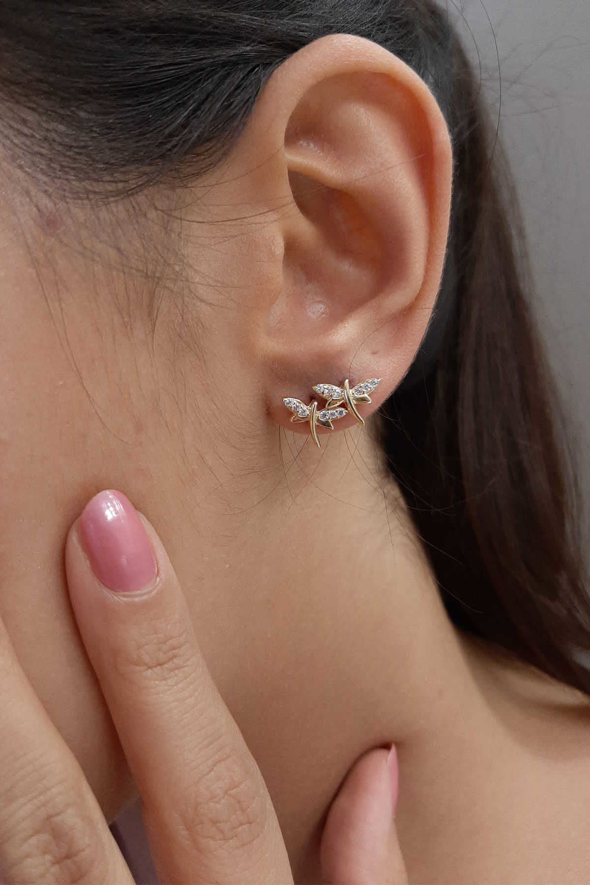 14K Gold Stone Dragonfly Shape Stud Earrings