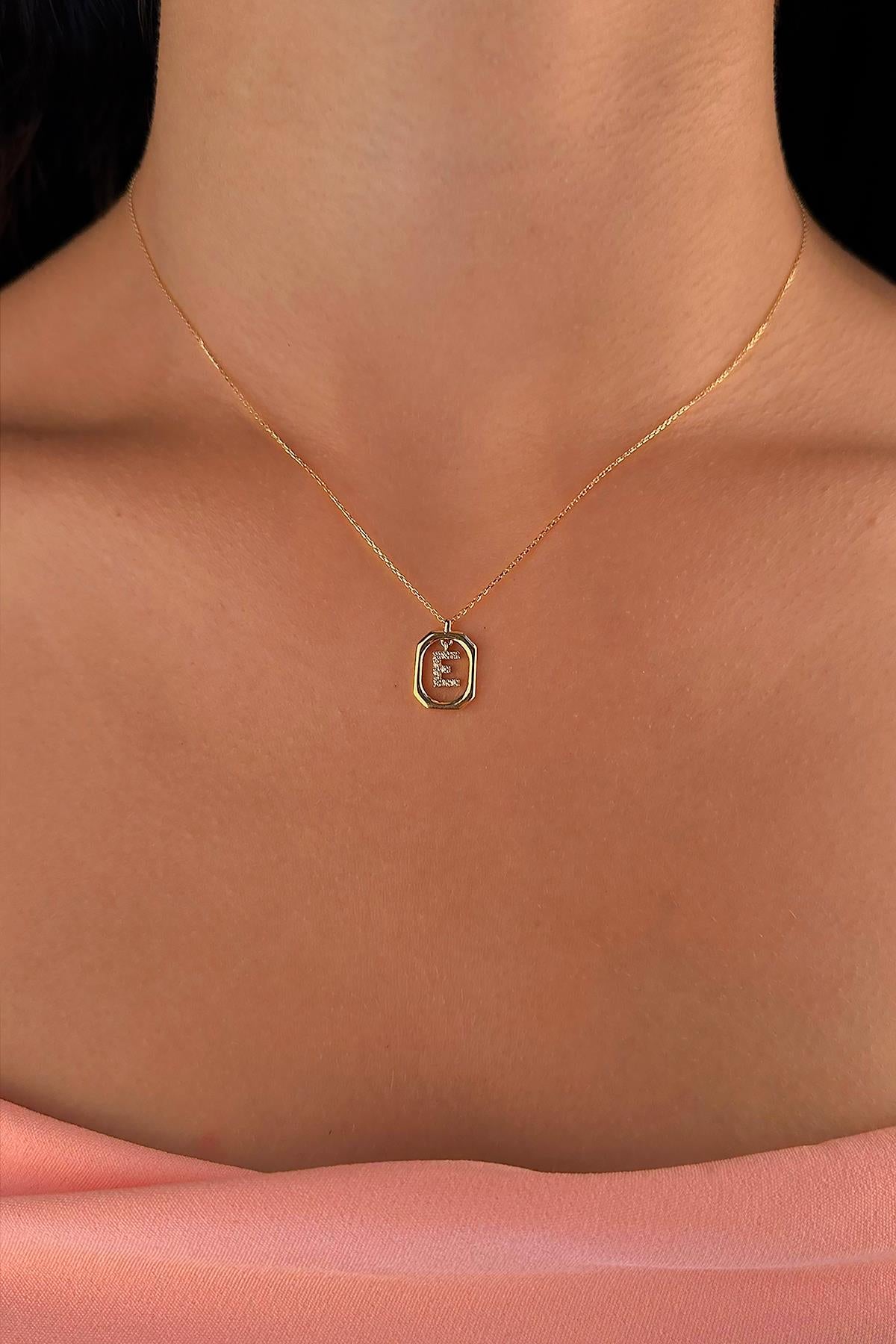 14K Gold Stone E Initial Necklace