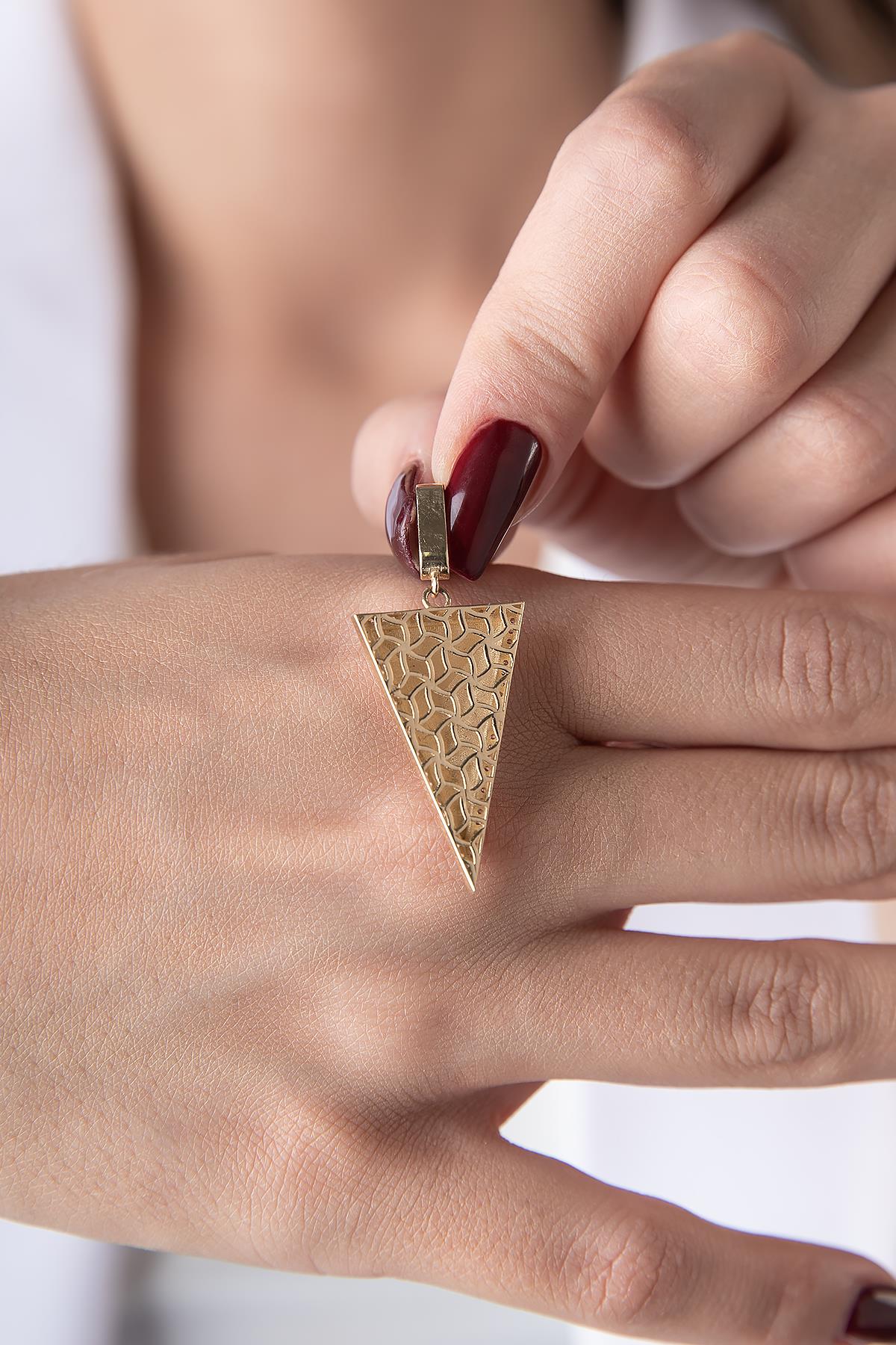 14K Gold Stone Edged Triangle Pendant