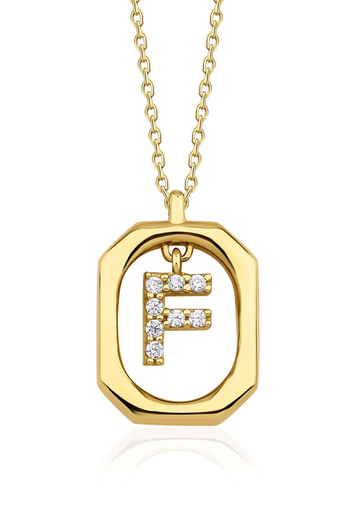 14K Gold Stone F Initial Necklace