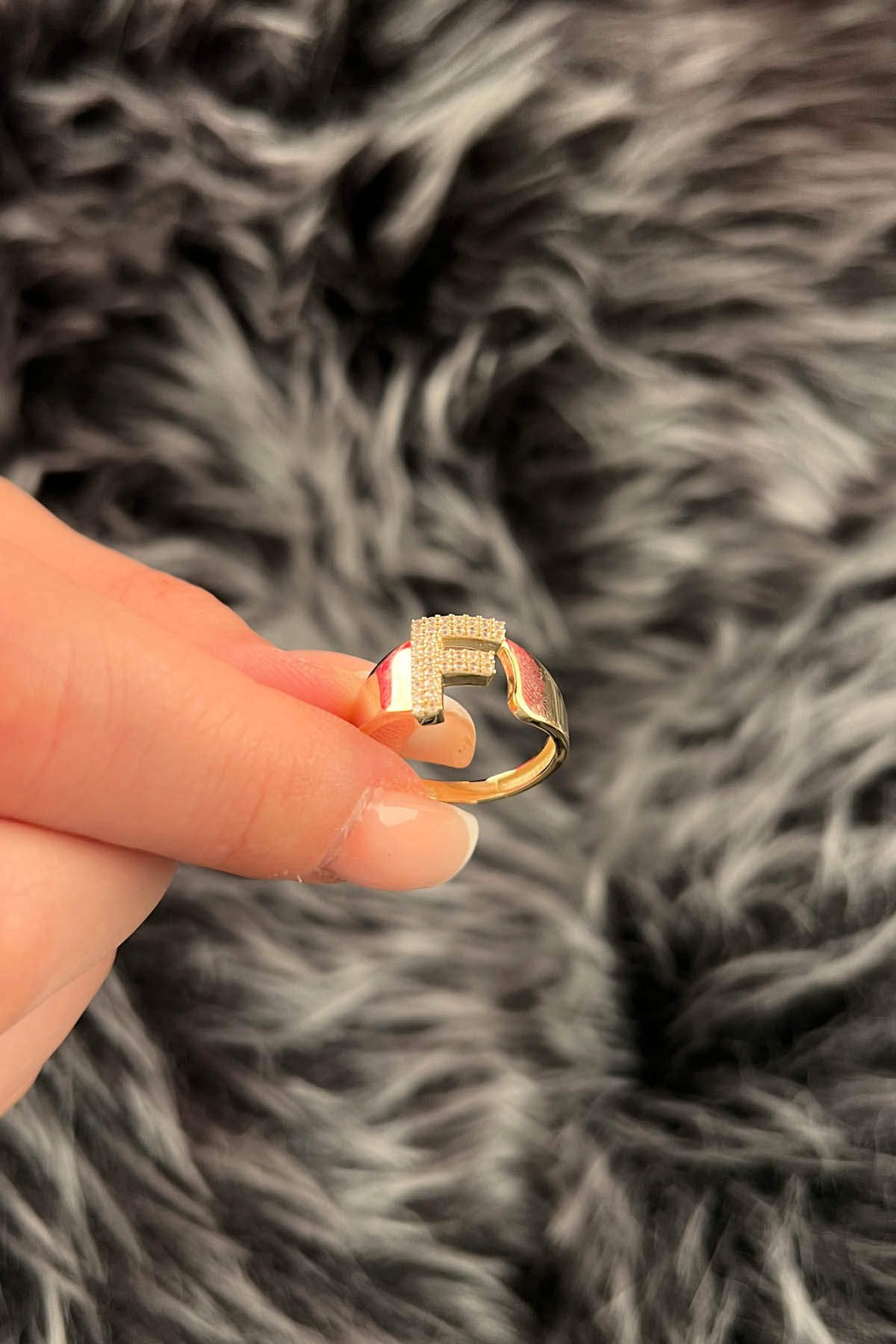 14K Gold Stone F Initial Ring