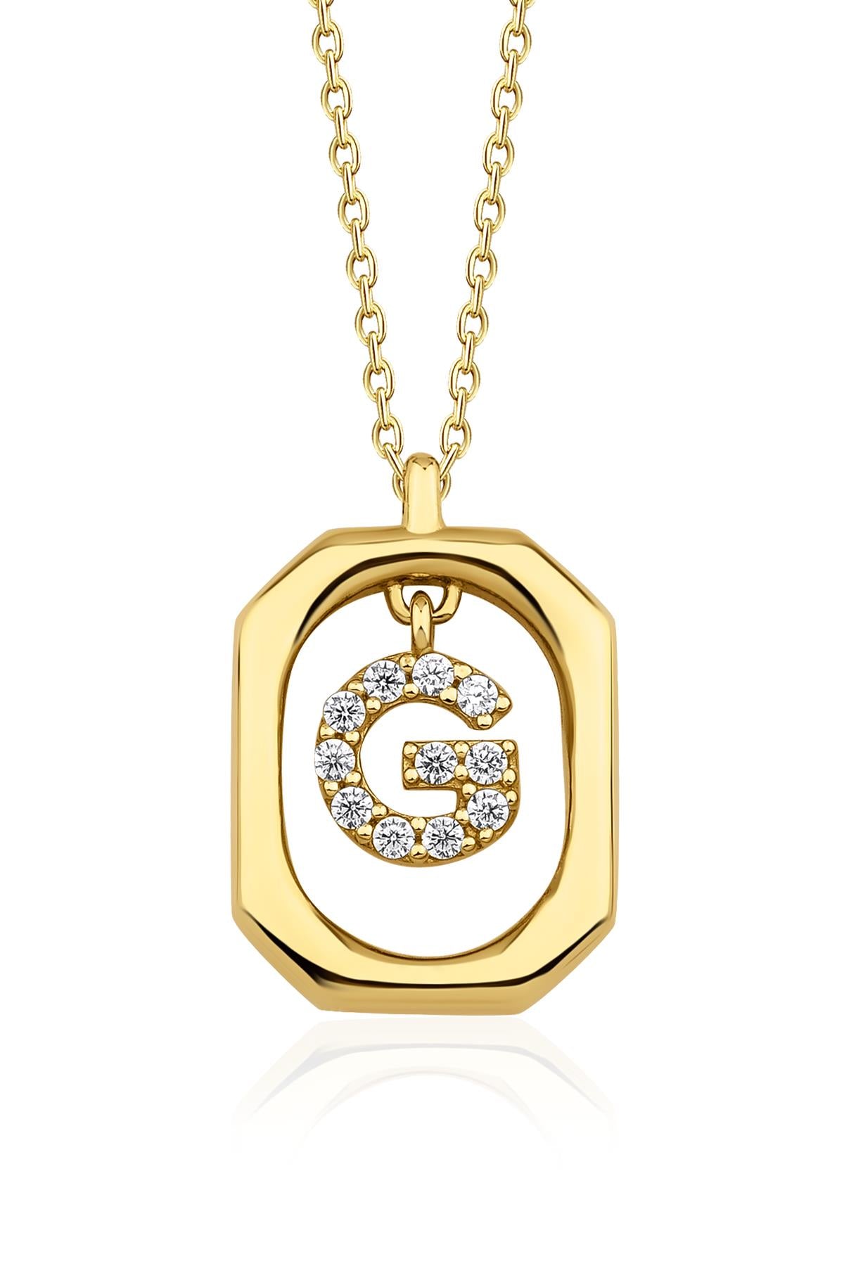 14K Gold Stone G Initial Necklace