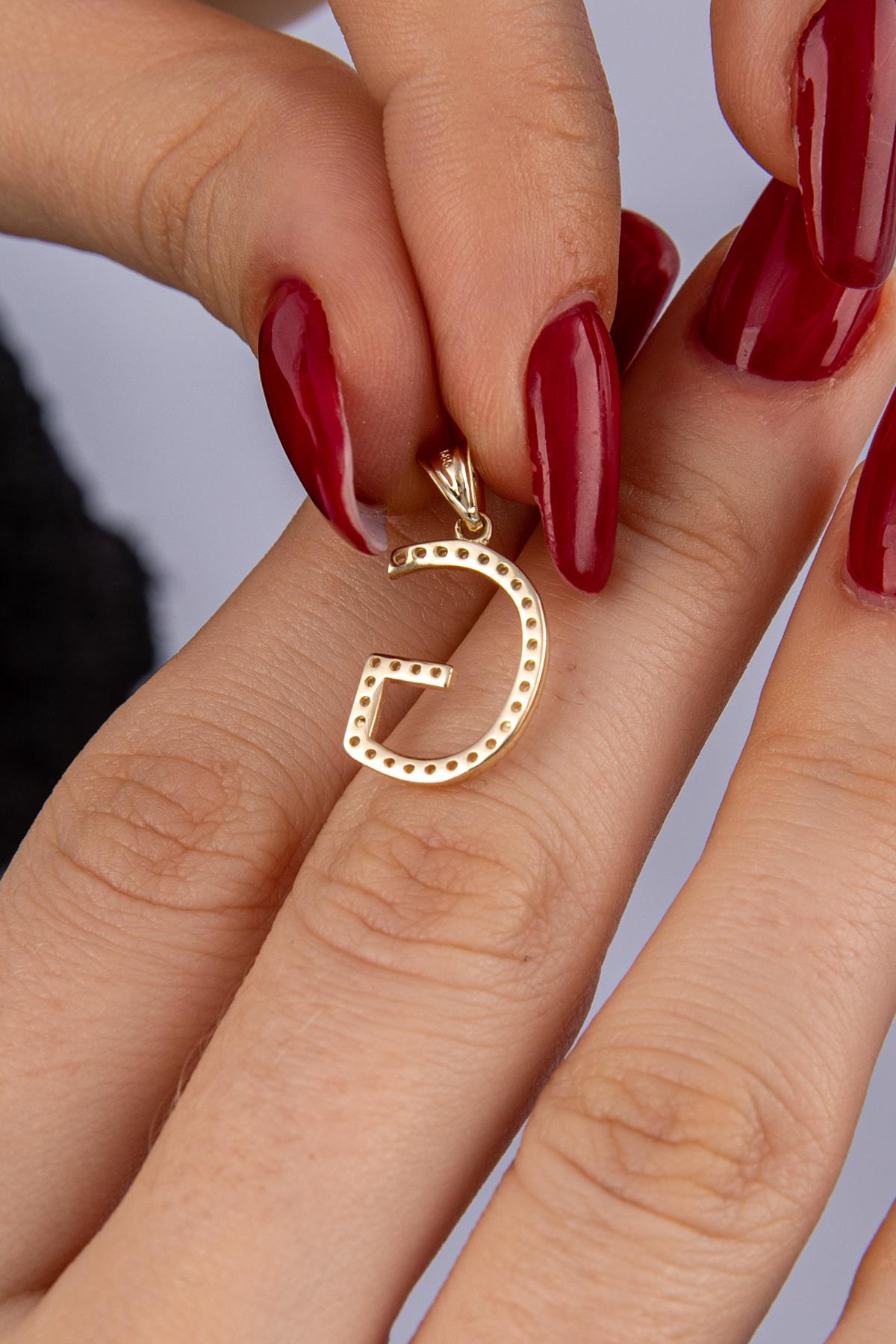 14K Gold Stone G Letter Charm