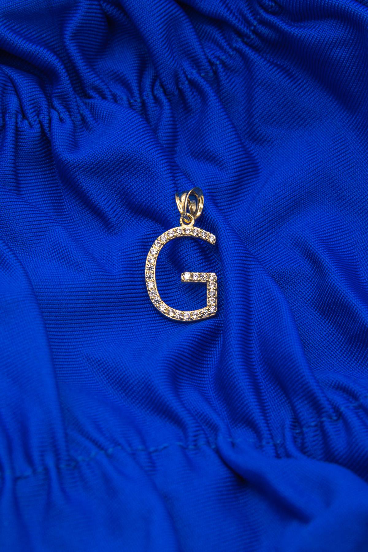 14K Gold Stone G Letter Charm