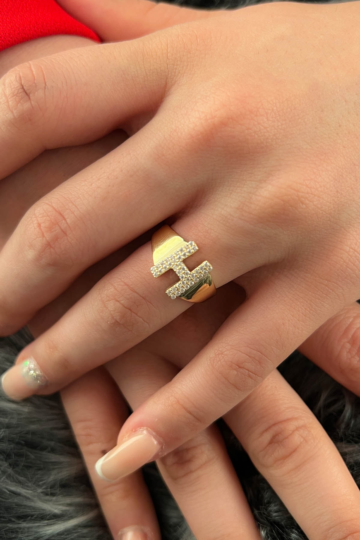 14K Gold Stone H Initial Ring