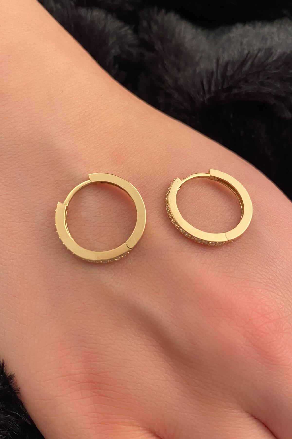 14K Gold Stone Huggie Hoop Earrings 1