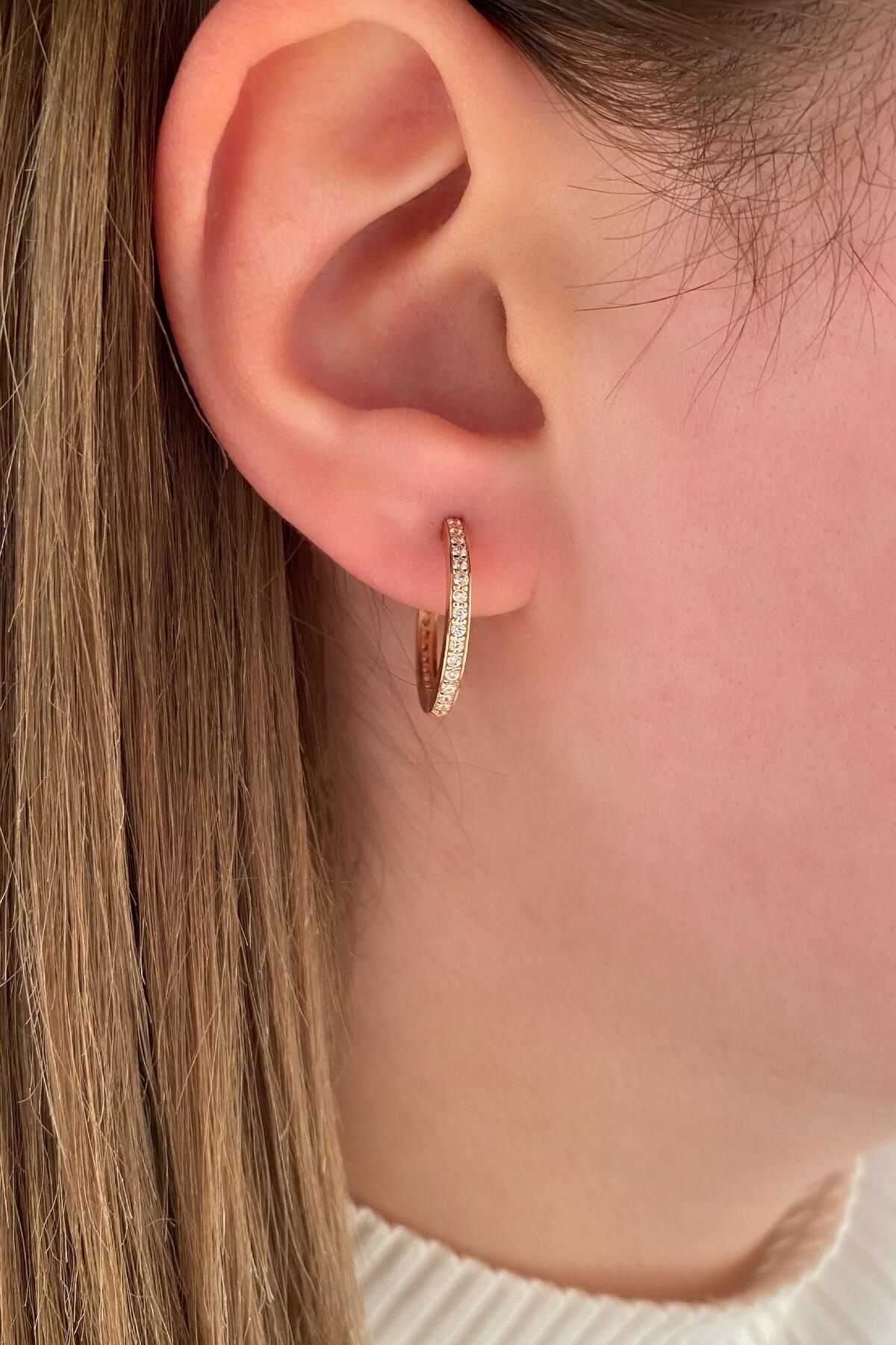 14K Gold Stone Huggie Hoop Earrings 2