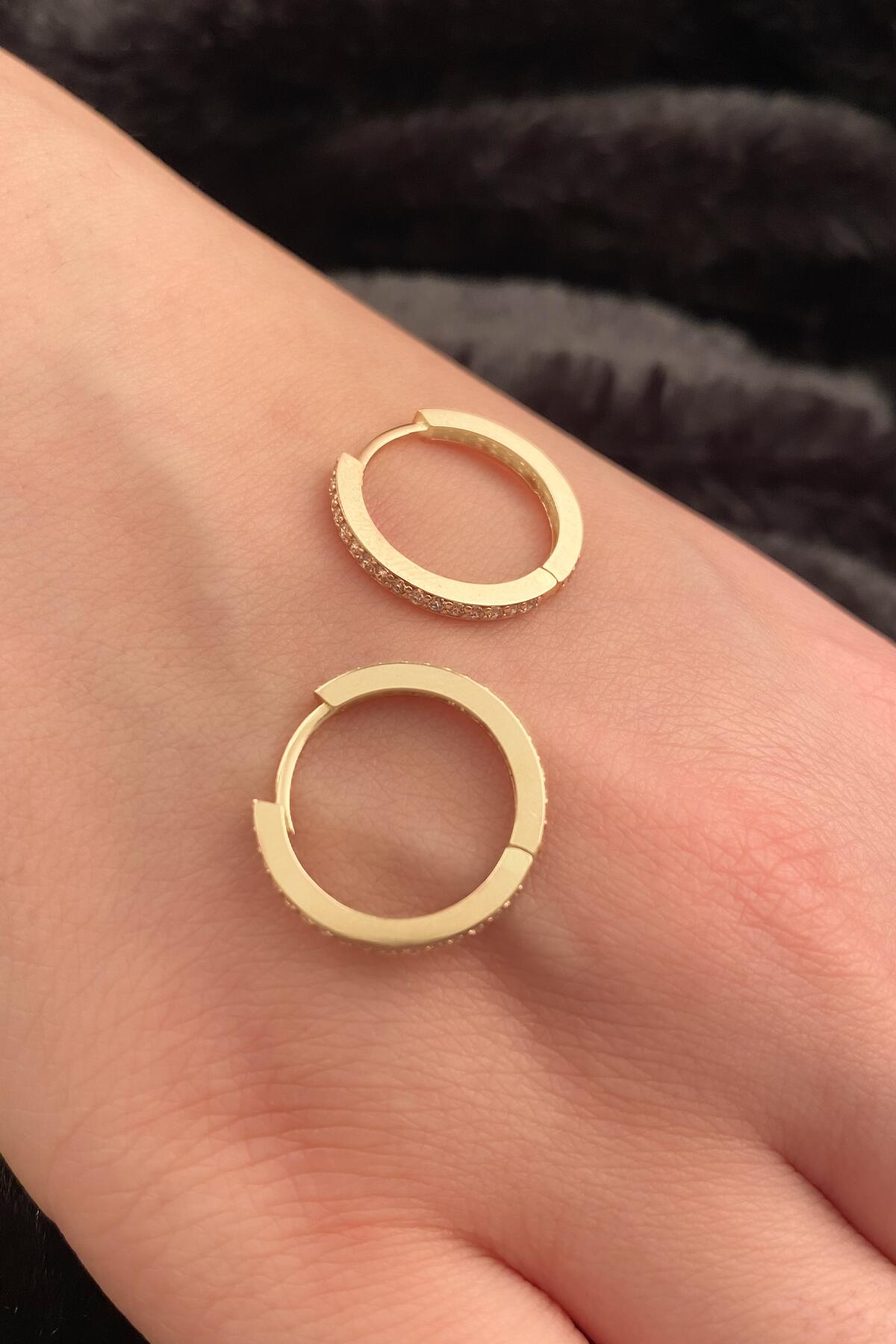 14K Gold Stone Huggie Hoop Earrings 2