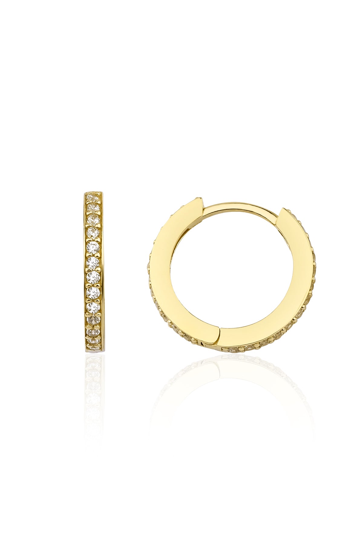 14K Gold Stone Huggie Hoop Earrings