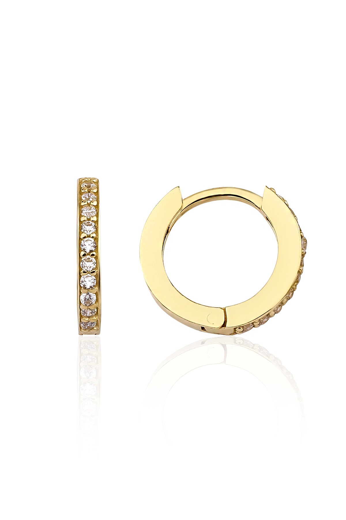 14K Gold Stone Huggie Hoop Earrings