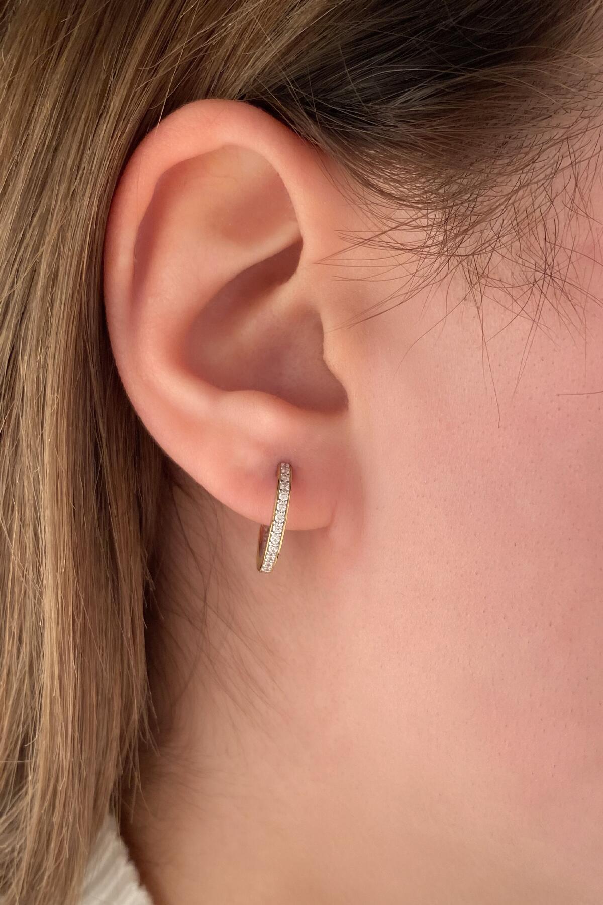 14K Gold Stone Huggie Hoop Earrings