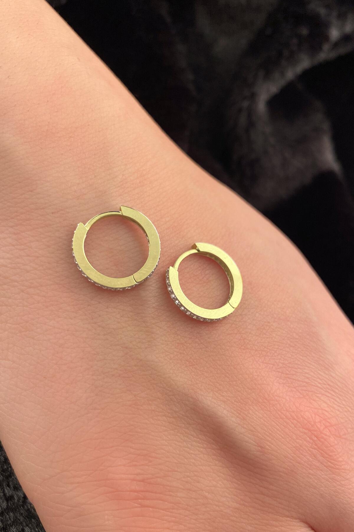 14K Gold Stone Huggie Hoop Earrings