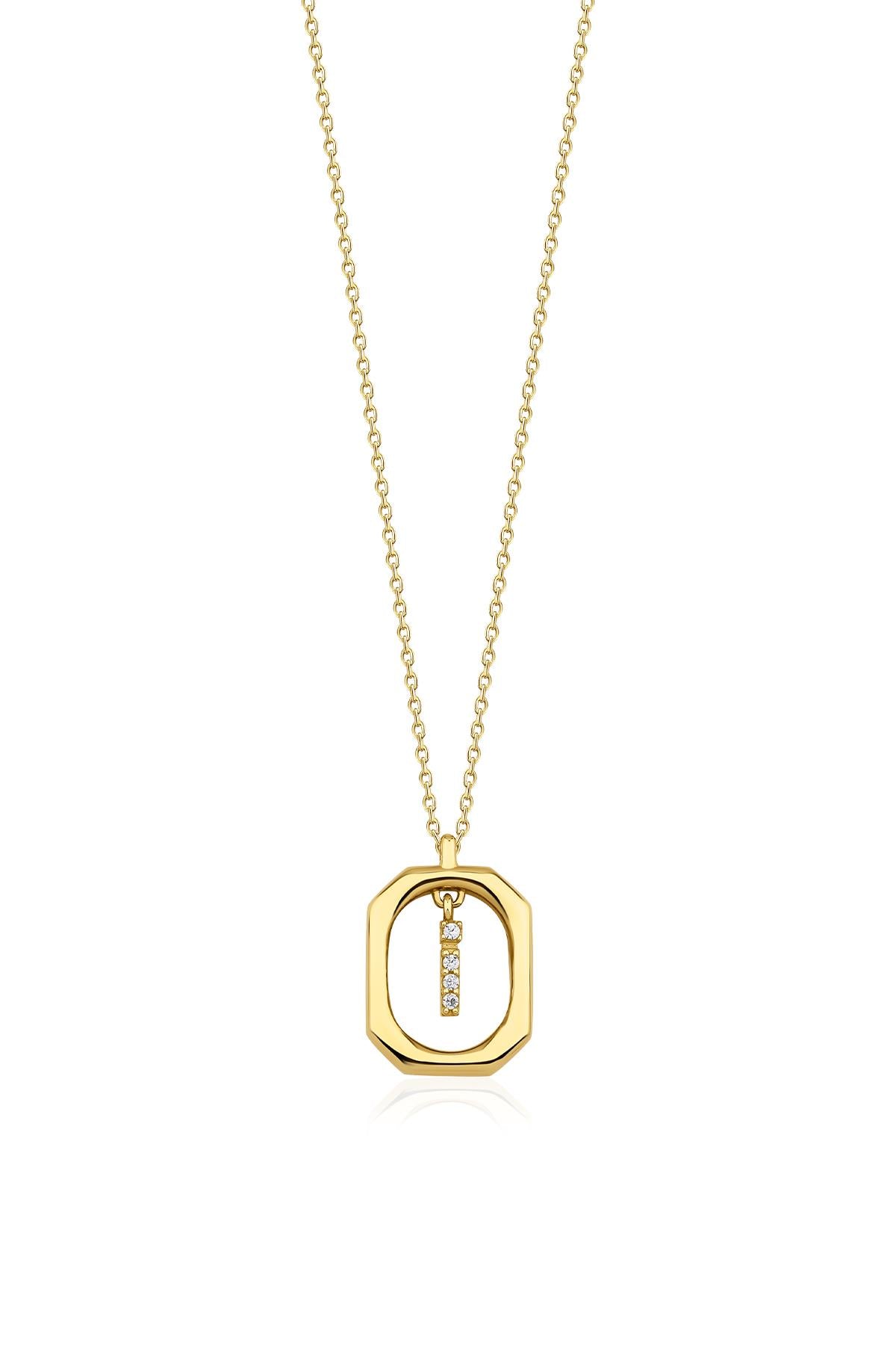 14K Gold Stone İ Initial Necklace