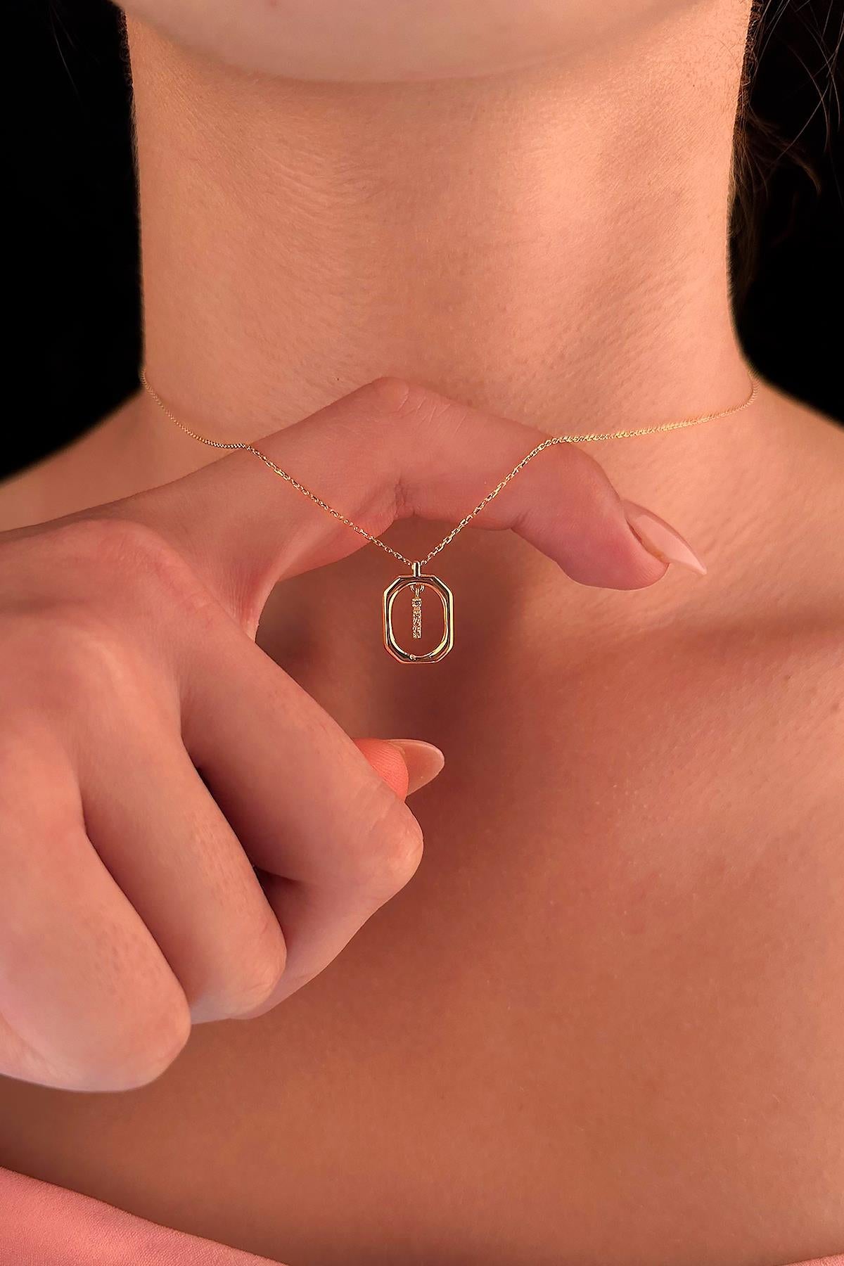 14K Gold Stone İ Initial Necklace