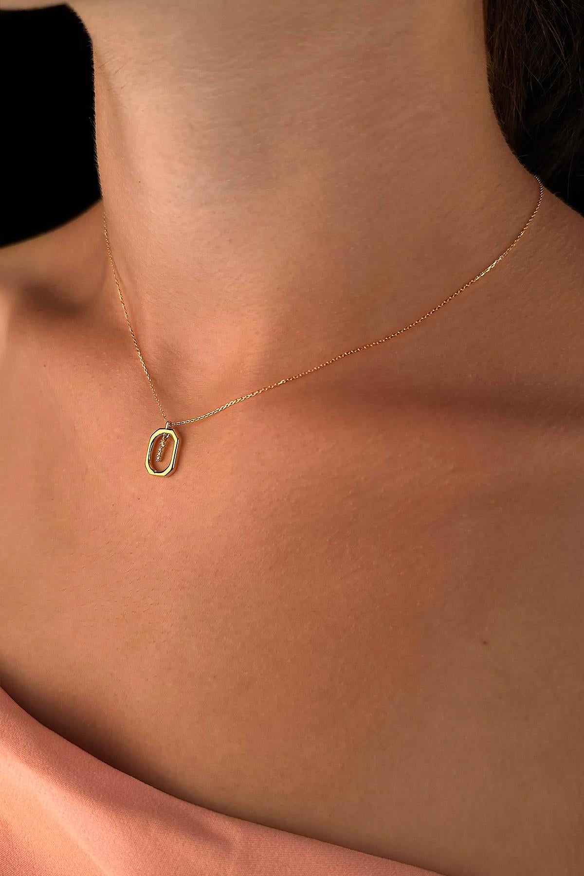 14K Gold Stone İ Initial Necklace