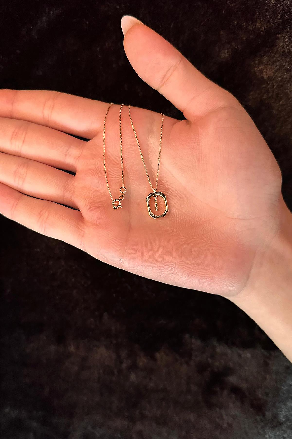 14K Gold Stone İ Initial Necklace