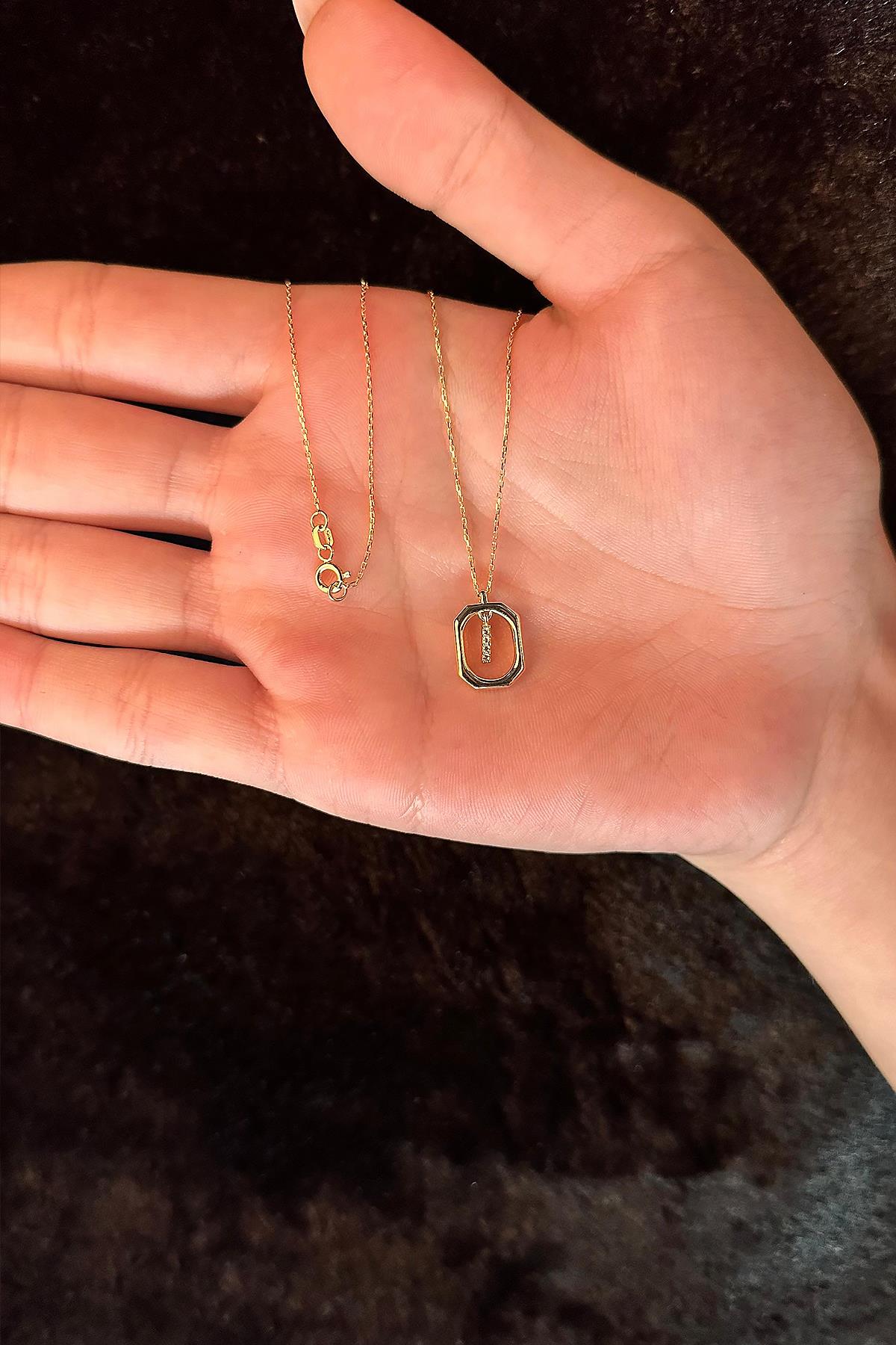 14K Gold Stone I Initial Necklace