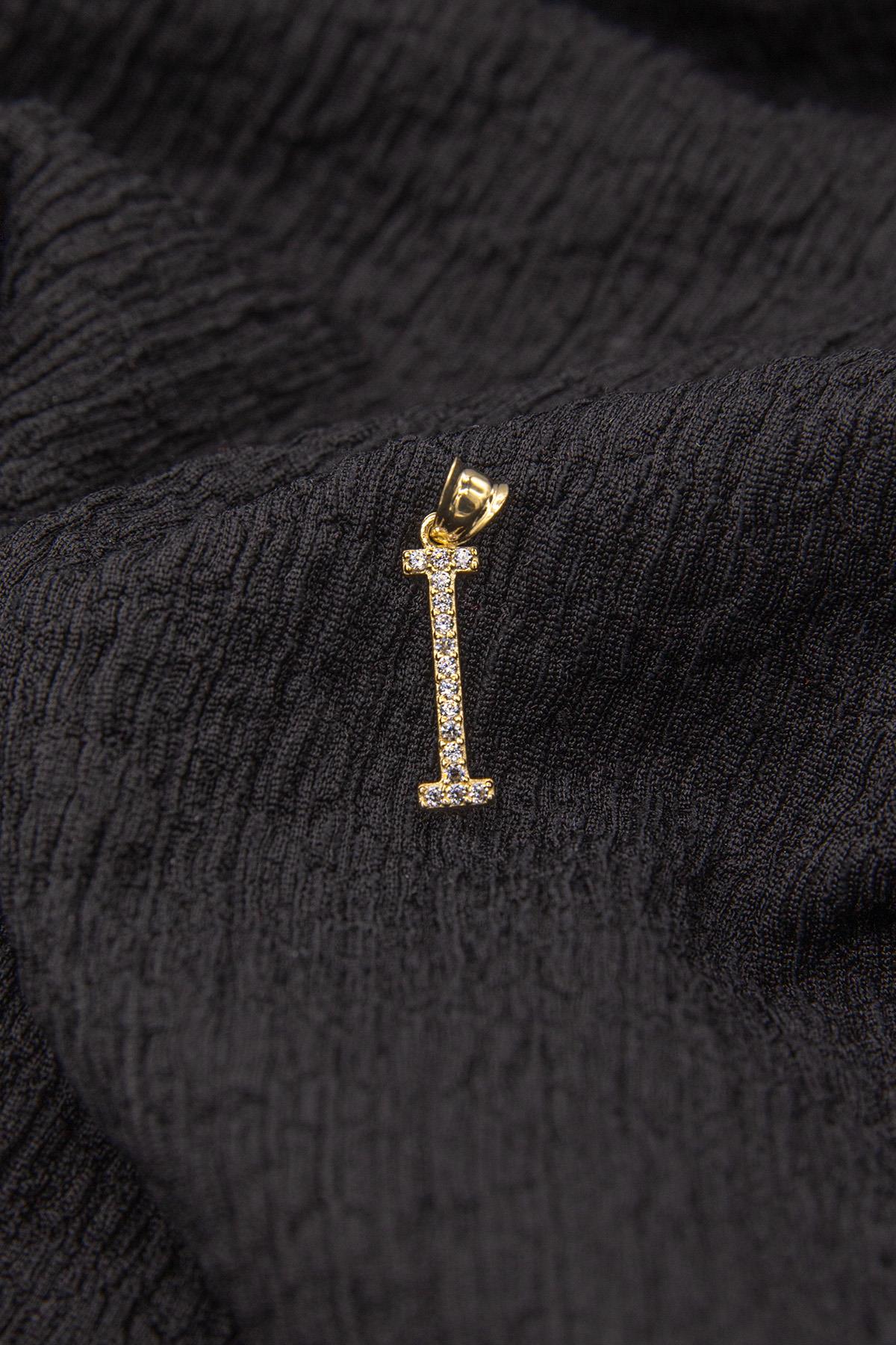 14K Gold Stone I Letter Charm