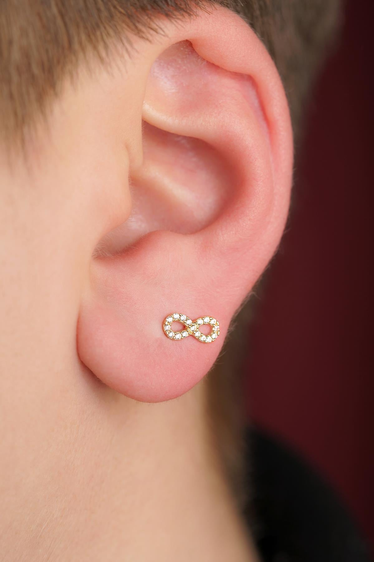 14K Gold Stone Infinity Men’s Earring