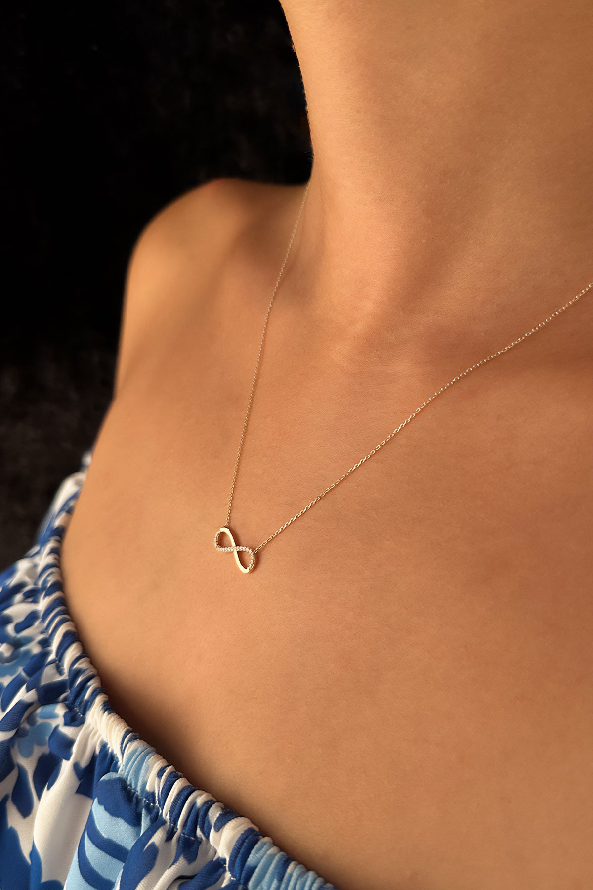 14K Gold Stone İnfinity Necklace