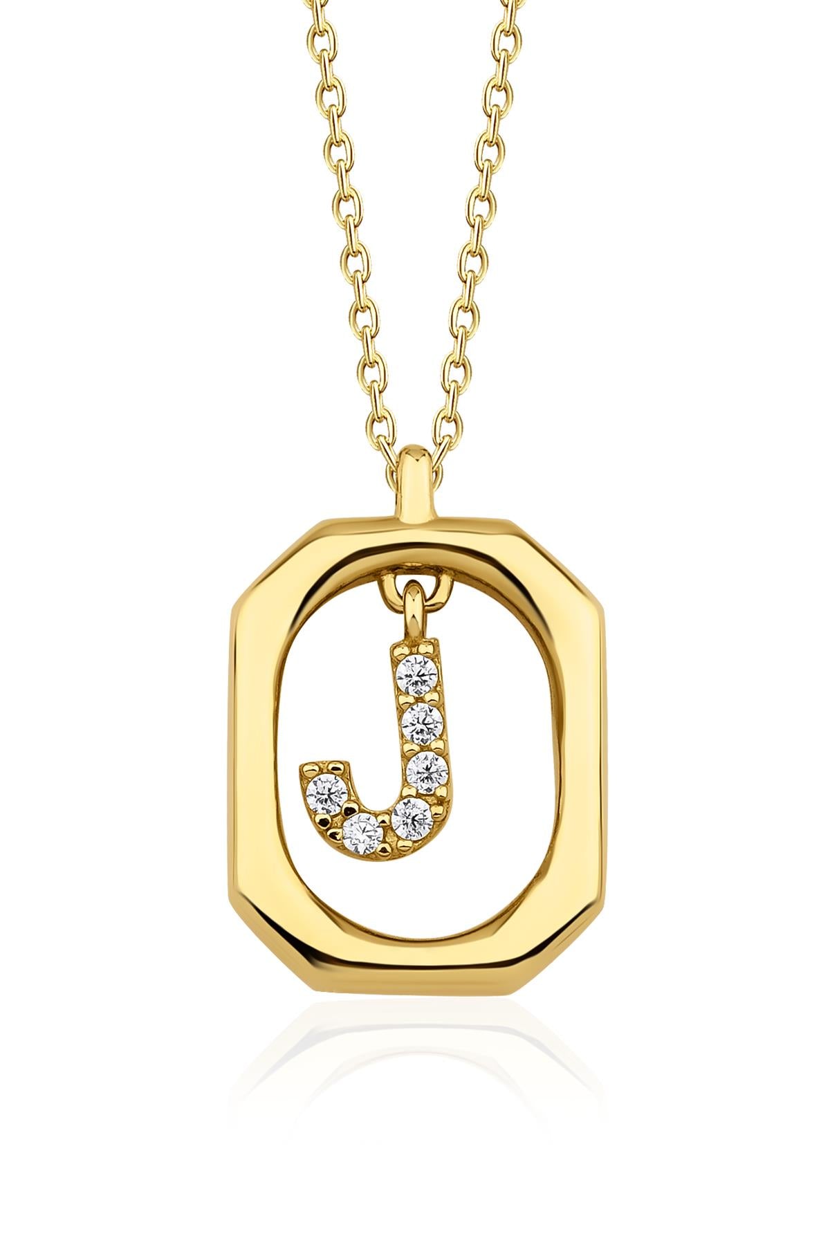 14K Gold Stone J Initial Necklace