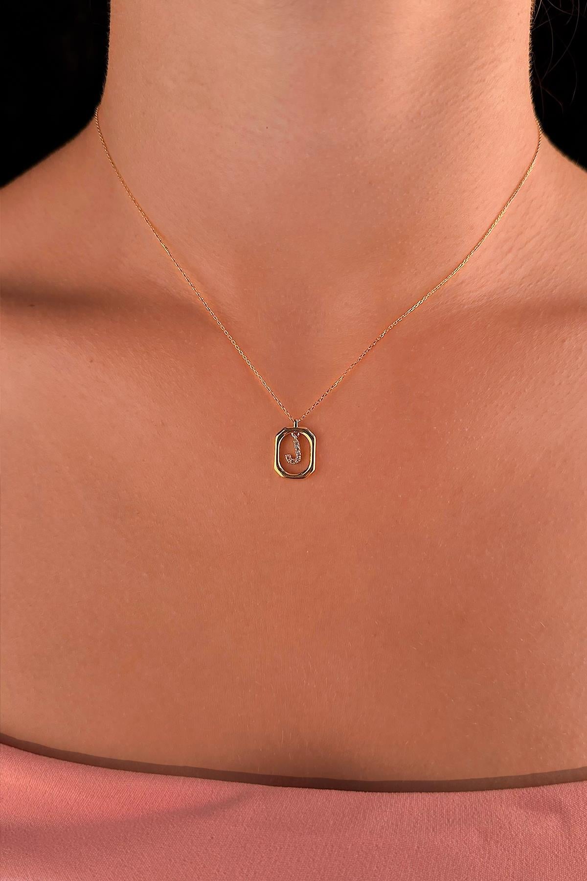 14K Gold Stone J Initial Necklace