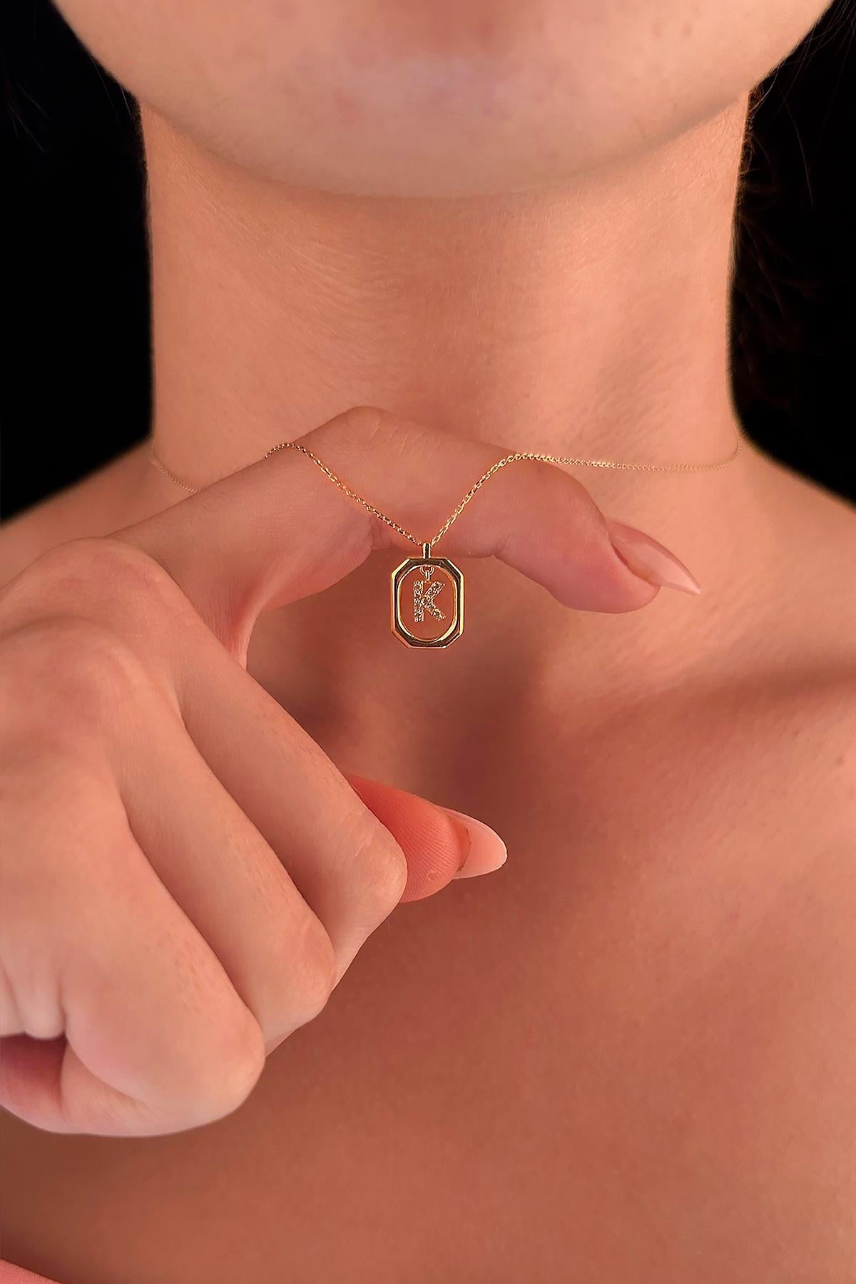 14K Gold Stone K Initial Necklace