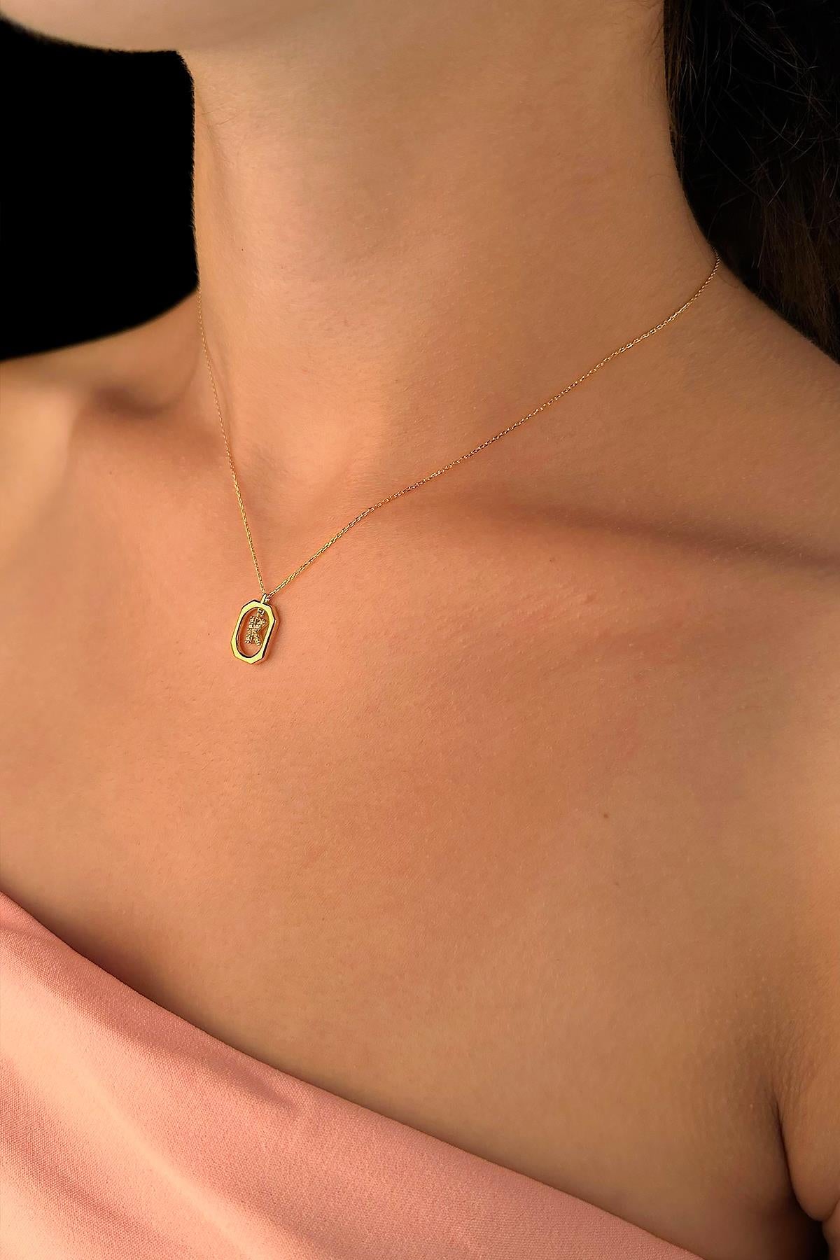 14K Gold Stone K Initial Necklace