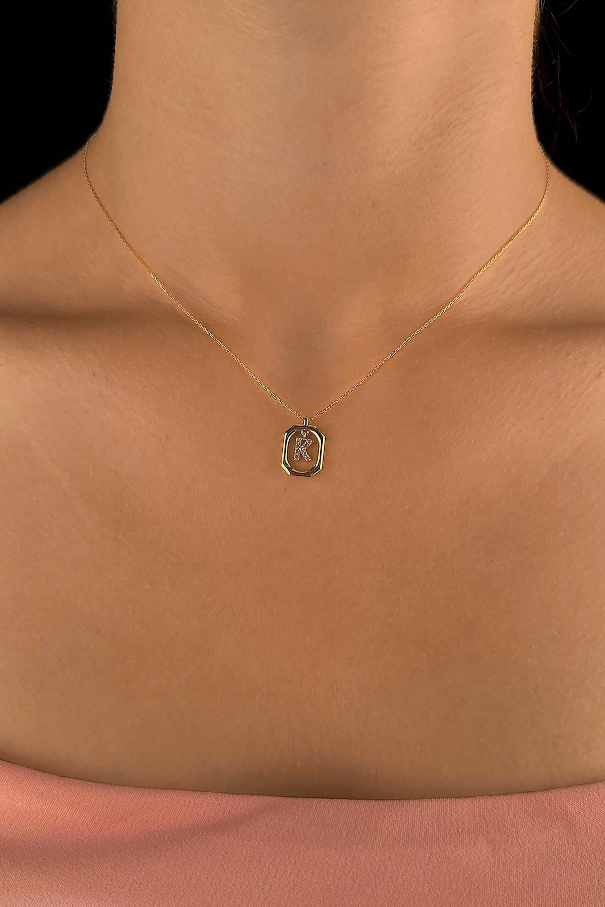 14K Gold Stone K Initial Necklace