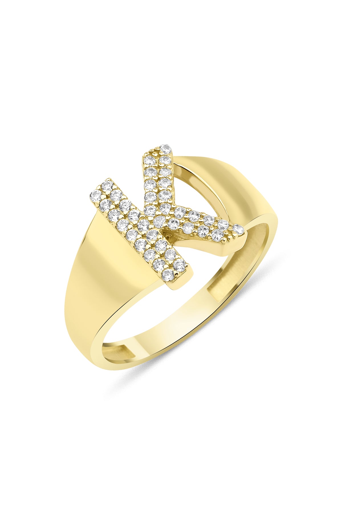 14K Gold Stone K Initial Ring