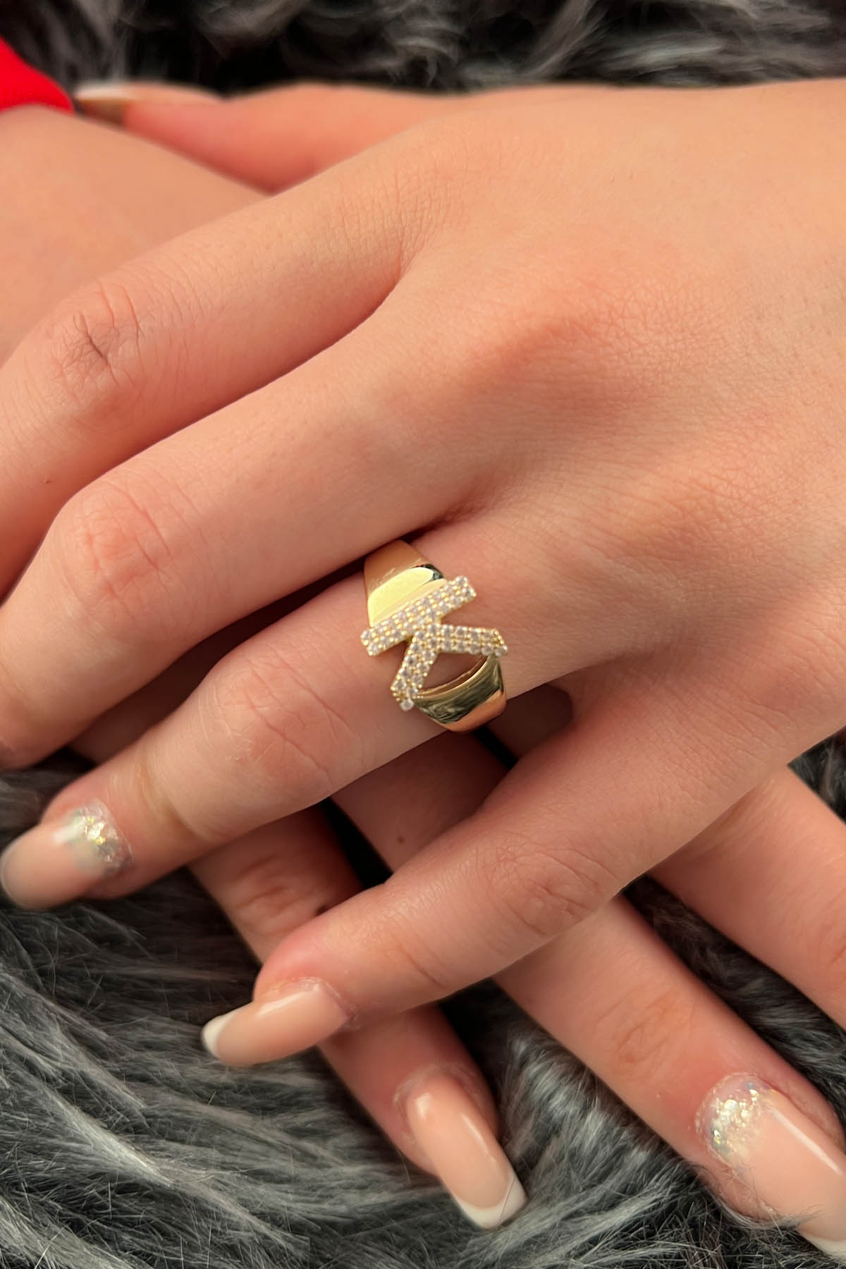 14K Gold Stone K Initial Ring