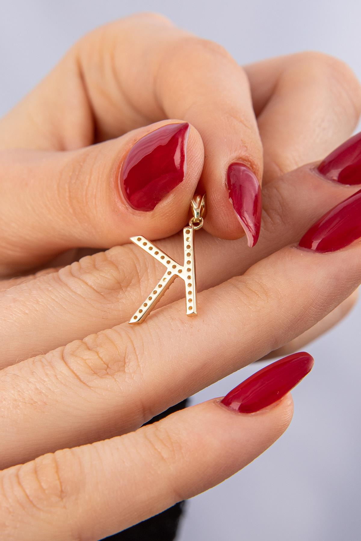 14K Gold Stone K Letter Charm