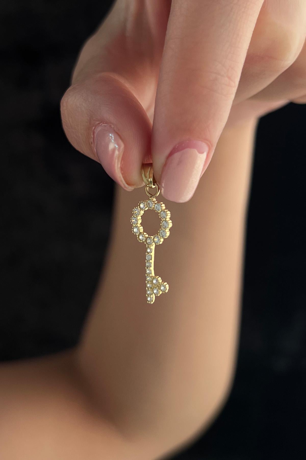 14K Gold Stone Key Charm